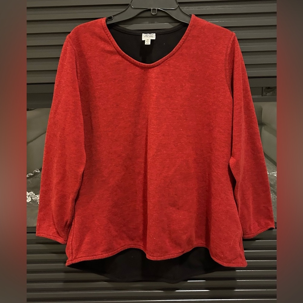 Parsley & Sage Sweater Size XL Red Black Soft Casual Everyday Wear Lagenlook